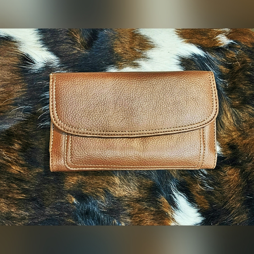 Vintage Relic Fossil Brown Pebbled Leather Trifold Wallet & Checkbook Wallet Set - Picture 1 of 13